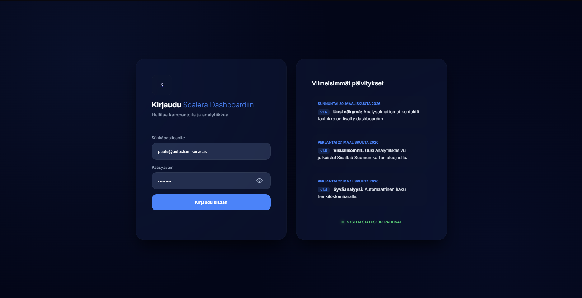 AutoClient kirjautumisnäkymä